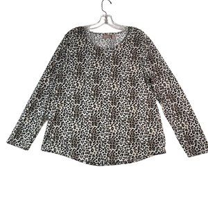 Chicos Womens Top Size 2 /‎ L Leopard Print Cozisoft Town N Country Long Sleeve